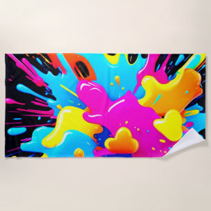 Neon Color Splash Art Strandtuch