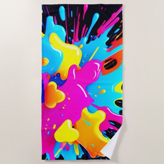 Neon Color Splash Art Strandtuch (Vorderseite)