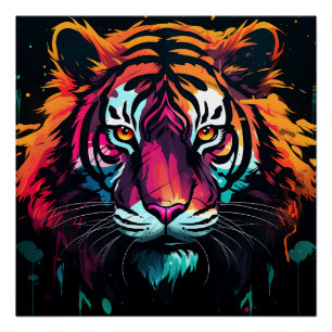 Neon Color Tiger Theme Poster