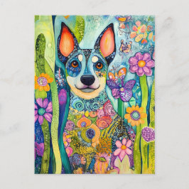 neon-colored pop-art dog portrait with bold contra postkarte