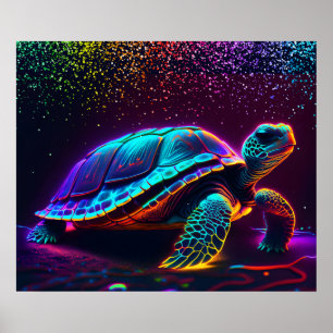 Neon Colorful Sea Turtle Poster