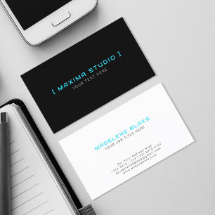 Neon Colors Company Name auf Black   Blue Monogram Visitenkarte