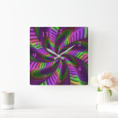 Neon Colors Flash Crazy Farbiges Fraktal Muster Quadratische Wanduhr (Zuhause)