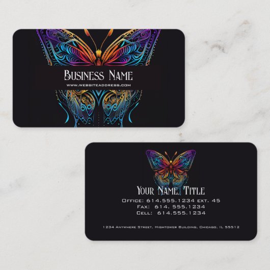 Neon Colors Hübsch Butterfly Black Visitenkarte (Vorne/Hinten)