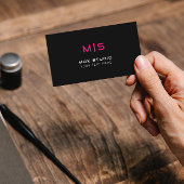 Neon Colors Initial auf Black | Rosa Monogramm Visitenkarte