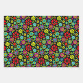 Neon Colors On Black Retro Floral Seamless Pattern Geschenkpapier Set (Vorderseite 2)