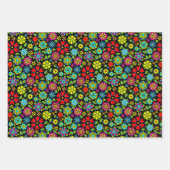 Neon Colors On Black Retro Floral Seamless Pattern Geschenkpapier Set (Vorderseite)