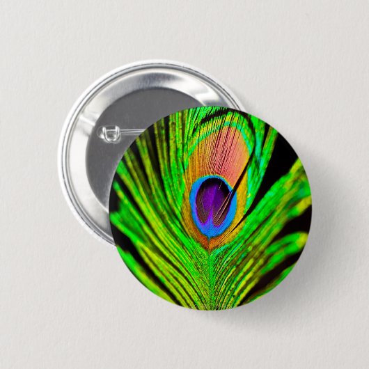 Neon Colors Peacock Feather Button (Vorne & Hinten)