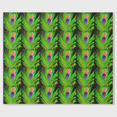Neon Colors Peacock Feather Geschenkpapier (Flach)