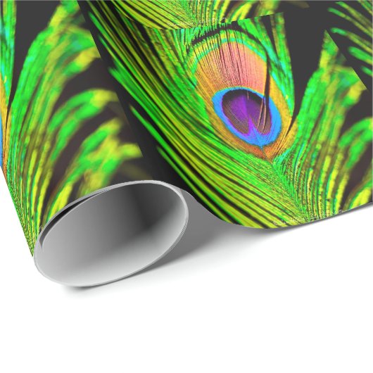 Neon Colors Peacock Feather Geschenkpapier (Rolleneckpunkt)