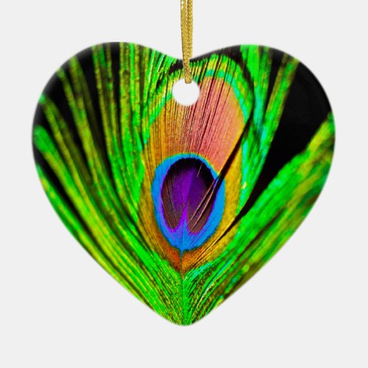 Neon Colors Peacock Feather Keramik Ornament (Vorne)