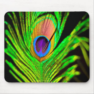 Neon Colors Peacock Feather Mousepad