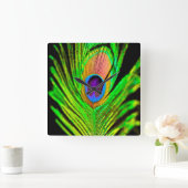 Neon Colors Peacock Feather Quadratische Wanduhr (Zuhause)