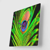 Neon Colors Peacock Feather Quadratische Wanduhr (Winkel)