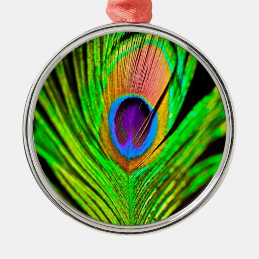 Neon Colors Peacock Feather Silbernes Ornament (Vorne)