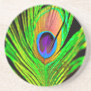 Neon Colors Peacock Feather Untersetzer