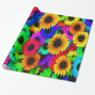 Neon Colors Sonnenblumen Große Drucke Geschenkpapier