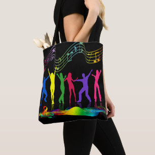 Neon Colors tanzen Menschen mit Musiksymbolen Tasc Tasche