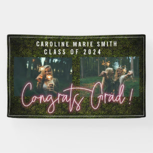 Neon Congrats Graduate 2 Photo Graduation Party Banner