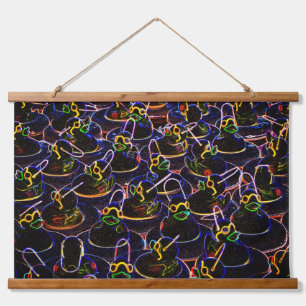Neon Coole Gummienten mit Schatten Abstrakt Wandteppich Mit Holzrahmen