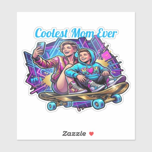  Neon Coolest Mom & Son Synthwave Sticker (Blatt)