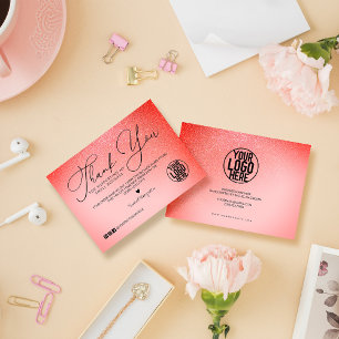 Neon Coral Pink Glitzer Script Kunde Vielen Dank Visitenkarte