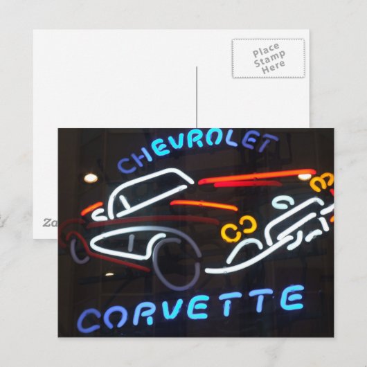 Neon Corvette Postkarte (Vorne/Hinten)