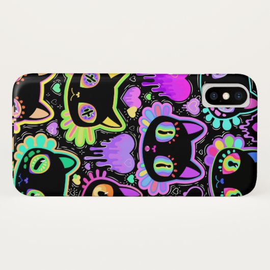 Neon Cosmic Cats iPhone Case - Farbenfroh Glow-in- (Rückseite (Horizontal))