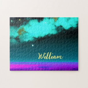 Neon Cosmic Cloudscape mit Twinkling Stars Puzzle