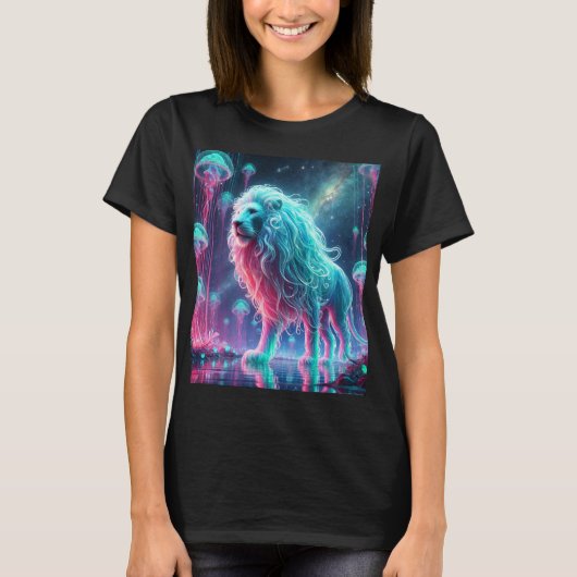 Neon Cosmic Lion T - Shirt Design. (Vorderseite)