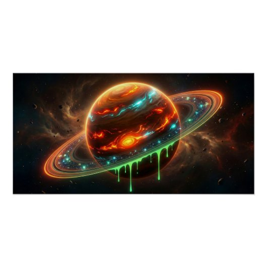 Neon Cosmic Planet – Dripping Galaxy Art | Glossy Poster (Vorderseite)
