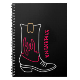 Neon Cowboy Boot Anpassbarer Name Notizblock