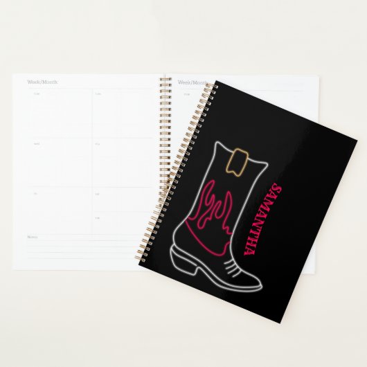Neon Cowboy Boot Anpassbarer Name Planer (Anzeige)