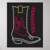 Neon Cowboy Boot Anpassbarer Name Poster (Vorne)