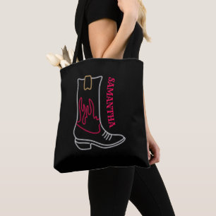 Neon Cowboy Boot Anpassbarer Name Tasche
