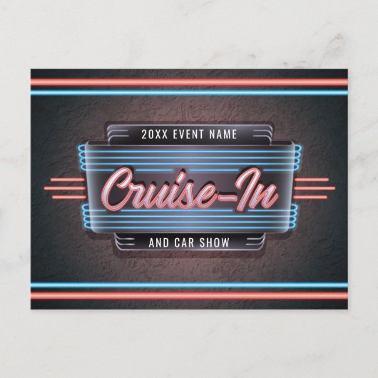 Neon Cruise-in Postcard Einladung Postkarte (Vorderseite)