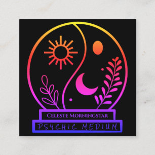 Neon Crystal Ball Psychisches Medium Schwarz Einzi Quadratische Visitenkarte