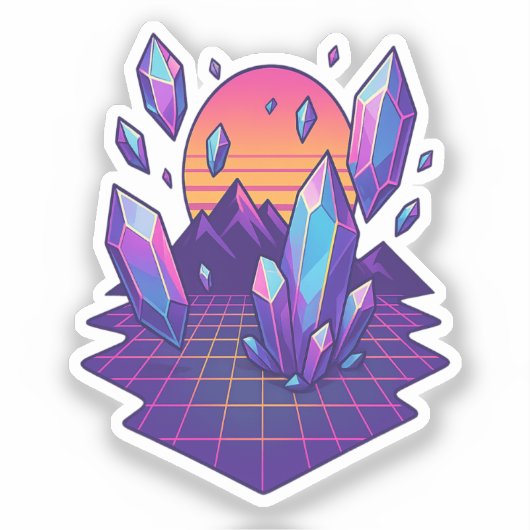 Neon Crystalscape - 80er Vapor Gem Vibes Aufkleber (Vorderseite)