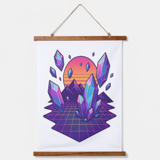 Neon Crystalscape - 80er Vapor Gem Vibes Wandteppich Mit Holzrahmen (Vorderseite)