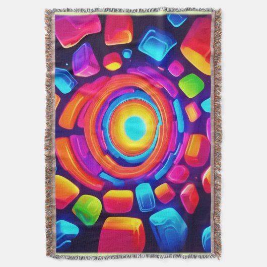 Neon Cube Vortex Art Decke (Vorderseite Vertikal)