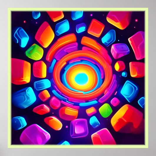 Neon Cube Vortex Art Poster (Vorne)