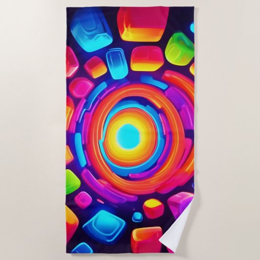 Neon Cube Vortex Art Strandtuch (Vorderseite)