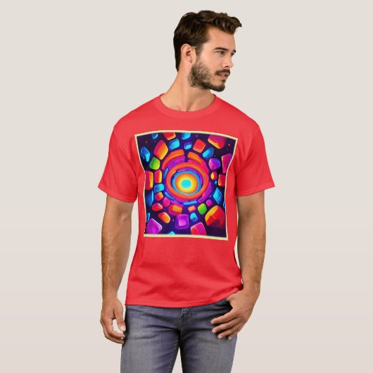Neon Cube Vortex Art T-Shirt (Vorne ganz)