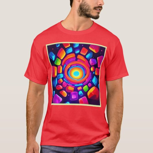 Neon Cube Vortex Art T-Shirt (Vorderseite)