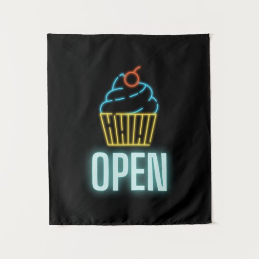 Neon Cupcake Open Sign Wandteppich (Vorderseite)