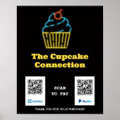 Neon Cupcake Scan zur Bezahlung von QR-Code-Zeiche Poster (Vorne)
