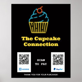 Neon Cupcake Scan zur Bezahlung von QR-Code-Zeiche Poster