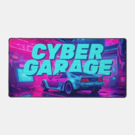 Neon Cyan Magenta Cyberpunk Garage Retro Auto Schreibtischunterlage