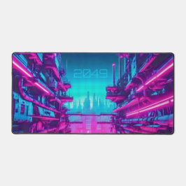 Neon Cyan Magenta Cyberpunk-Stadtlandschaft Gamer Schreibtischunterlage