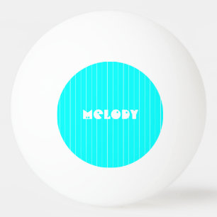 Neon Cyan Weiße Dünne Vertikal Gestreifte Name Tischtennisball